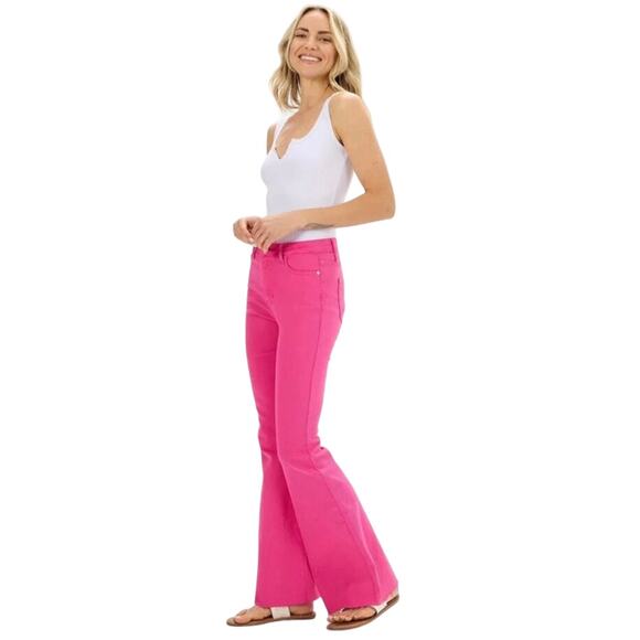 JUDY BLUE HOT PINK FRAYED FLARE JEAN Women’s size 14 - Picture 8 of 8